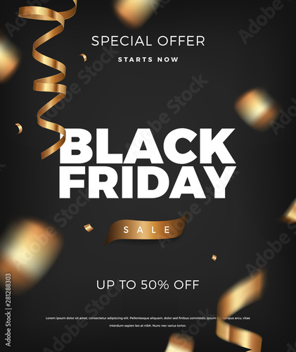 Black Friday sale background, vector design elements with golden cerpentine photo