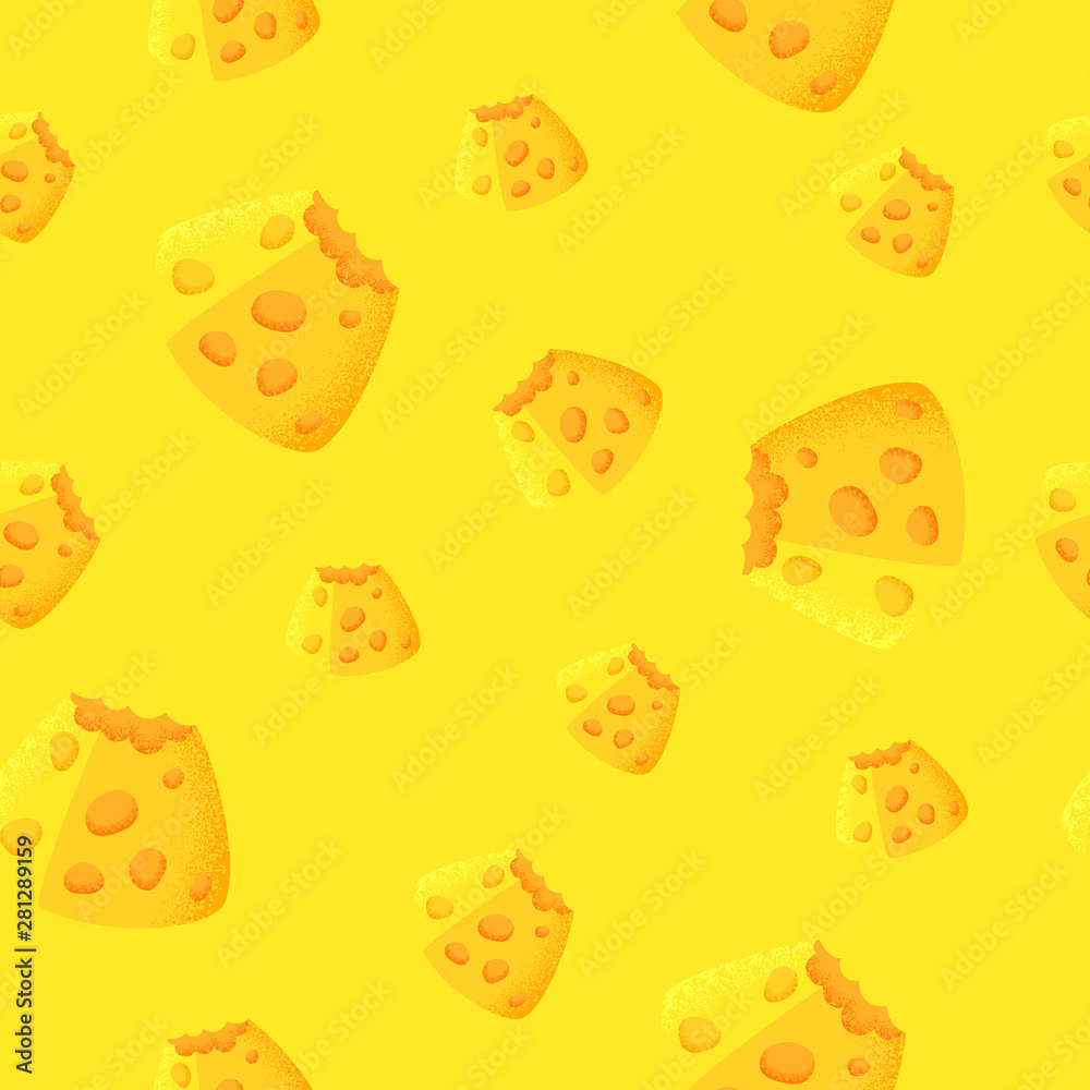 Vector cheese background. Funny cartoon wallpaper. Seamless abstract