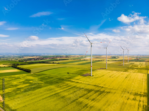 Germany, Rhineland-Palatinate, Alzey, Wind park and fields photo