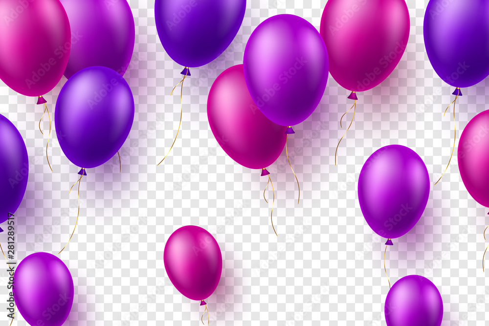 Vector glossy balloons in purple color. 3d decorative elements for
