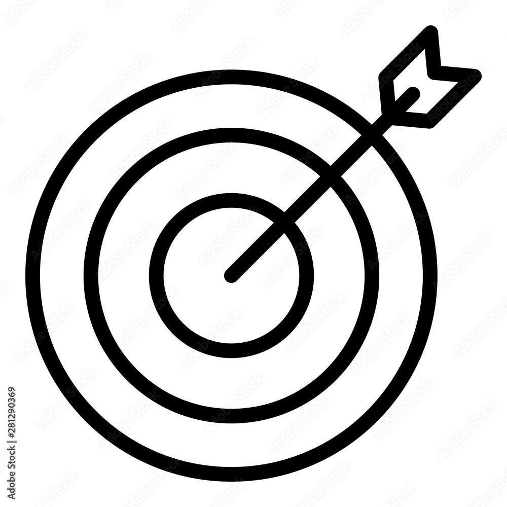 Arrow on target icon. Outline arrow on target vector icon for web design isolated on white background Arrow on target icon. Outline arrow on target vector icon for web design isolated on white background
