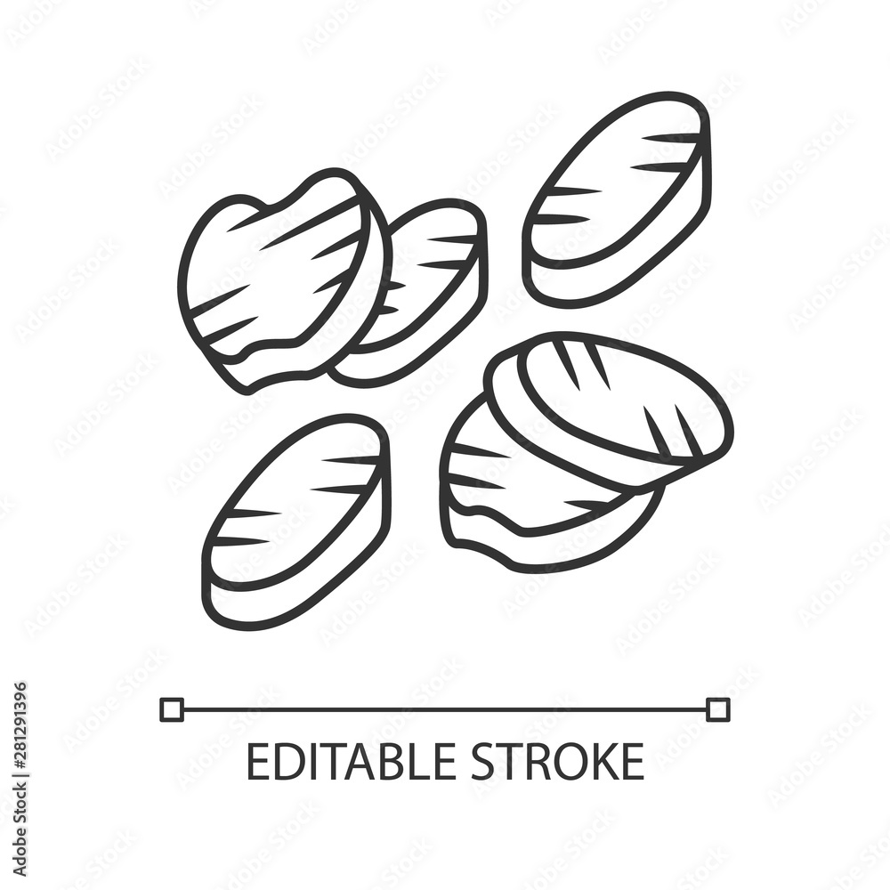 Grilled vegetables slices linear icon. Roasted vegetarian food. Healthy