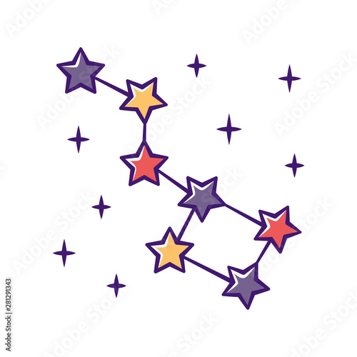 Constellation color icon. Group of stars. Big dipper. Ursa Major. Starry night sky. Stars joined together by lines. Astronomical observations. Study of starry sky. Isolated vector illustration