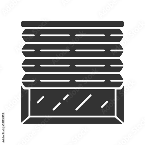 Pleated blinds glyph icon. Cellular shades. House and office window blinds. Room darkening decoration, roller shutters. Home decor shop. Silhouette symbol. Negative space. Vector isolated illustration