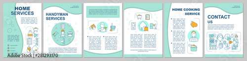 Home services brochure template layout. Flyer, booklet, leaflet print design with linear illustrations. Cleaning, cooking service. Vector page layouts for magazine, annual reports, advertising posters
