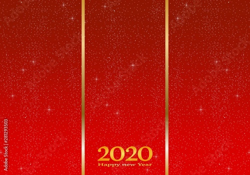 New year greetings for year 2020 with bright red background with glowing stars with yellow lights with number