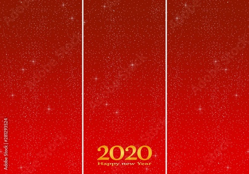 New year greetings for year 2020 with bright red background with glowing stars with yellow lights with number