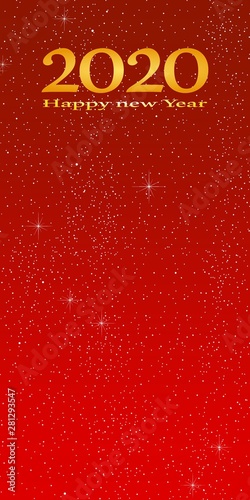 New year greetings for year 2020 with bright red background with glowing stars with yellow lights with number