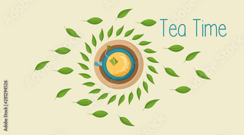 Tea cup and leaves vector design