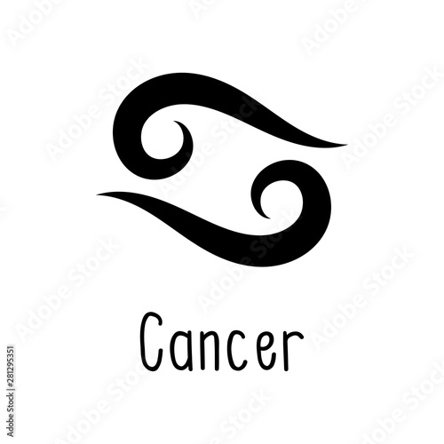 Cancer astrological zodiac sign isolated on white background. Simple horoscope icon, astrology logo. Vector illustration.