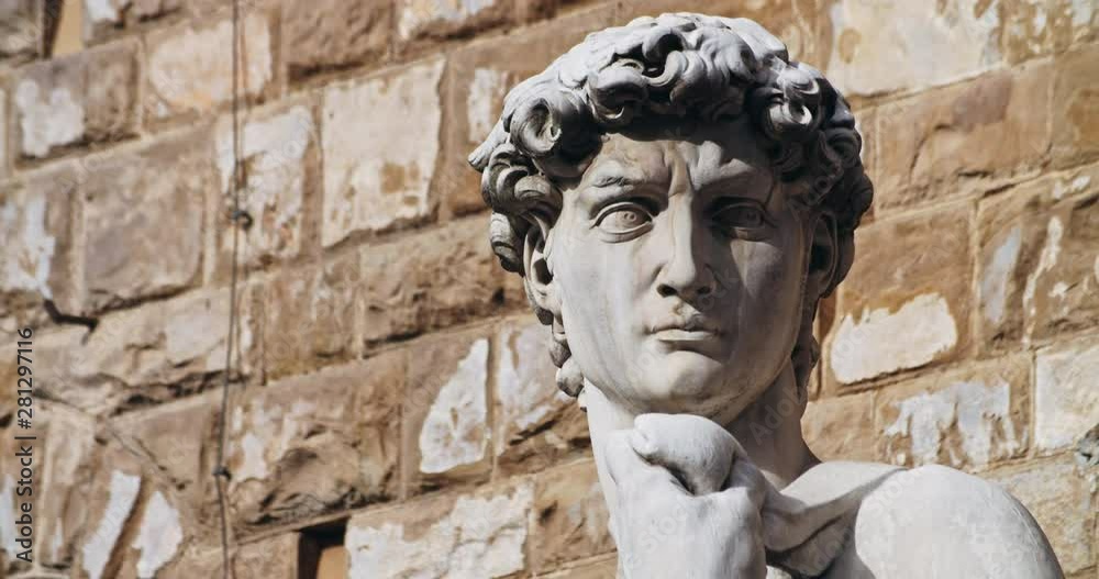 Closeup glorious famous replica statue of Michelangelo' David in