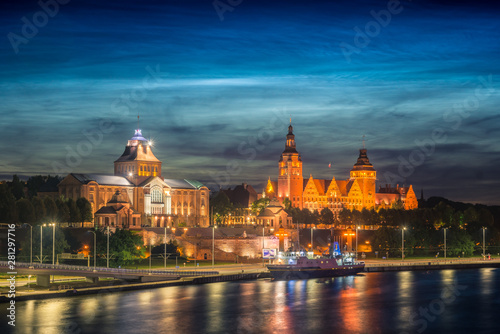 Night view on the Szczecin city, Poland