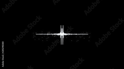 Monochrome voice record, artificial intelligence, waveform equalizer and visualization of audio wave. Animation. White pulsating signal on black background. photo