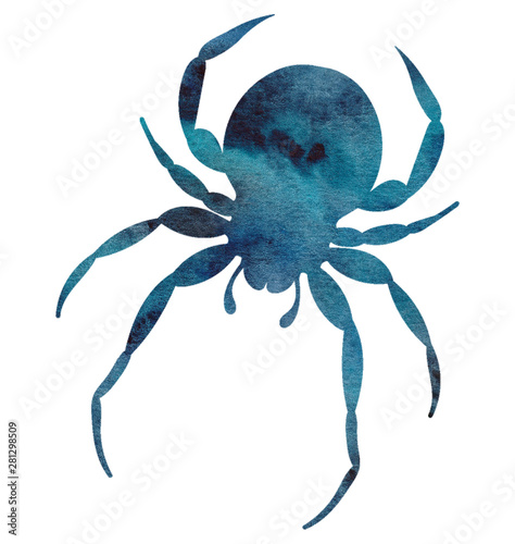 watercolor hand painted spider silhouette with night sky galaxy effect isolated on white