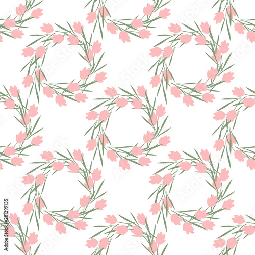 Seamless pattern with wreaths of pink flowers. Summer and spring wreaths for decoration or decoration. Symbol Kupala Night.
