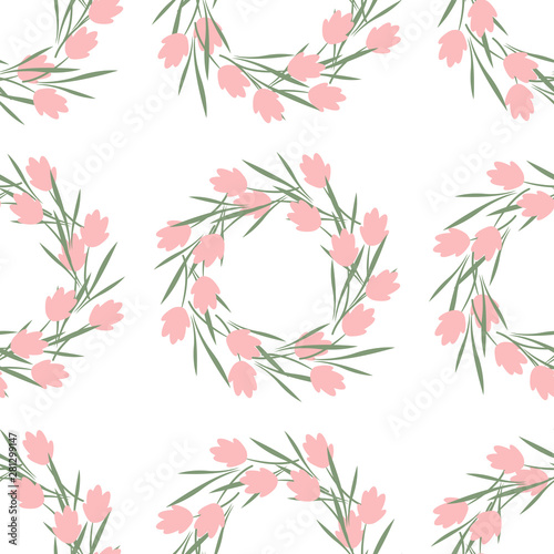 Seamless pattern with wreaths of pink flowers. Summer and spring wreaths for decoration or decoration. Symbol Kupala Night