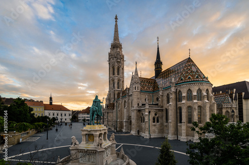 Sunset over the famous Matthias Cathedral in Budapest