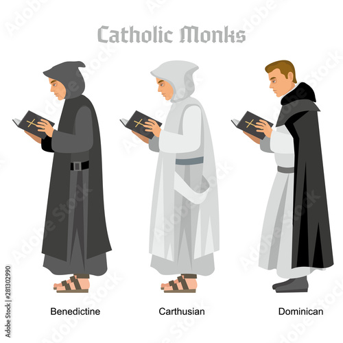 catholic priest in robes, flat illustration