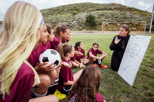Photography Players listening to coach in field