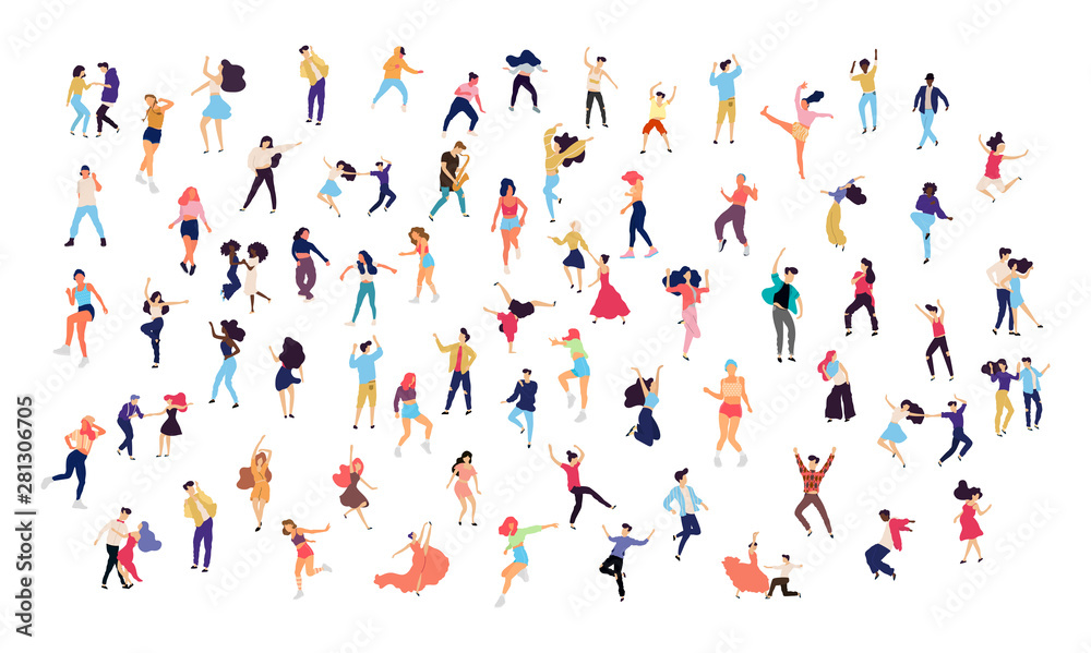 Crowd of young people dancing at club. Big set of characters having fun at party. Flat colorful vector illustration. Crowd of young people dancing at club. Big set of characters having fun at party. Flat colorful vector illustration.