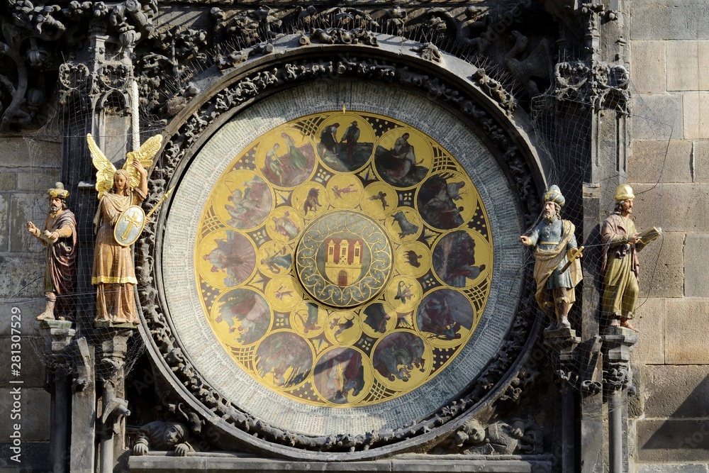 Astronomical Clock Orloj in Prague. The oldest working hours in the world. External dial calendar dial is divided into 365 sectors
