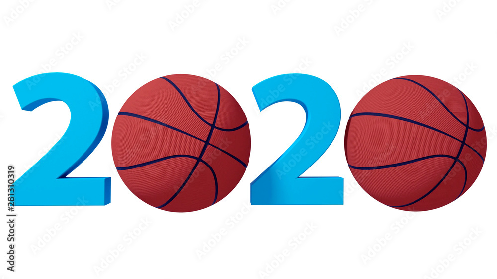 Basketball 2020 design background on a White Background. 3d illustration