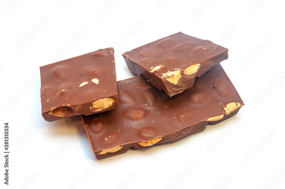 Chocolate with nuts isolated on white background Chocolate with nuts isolated on white background