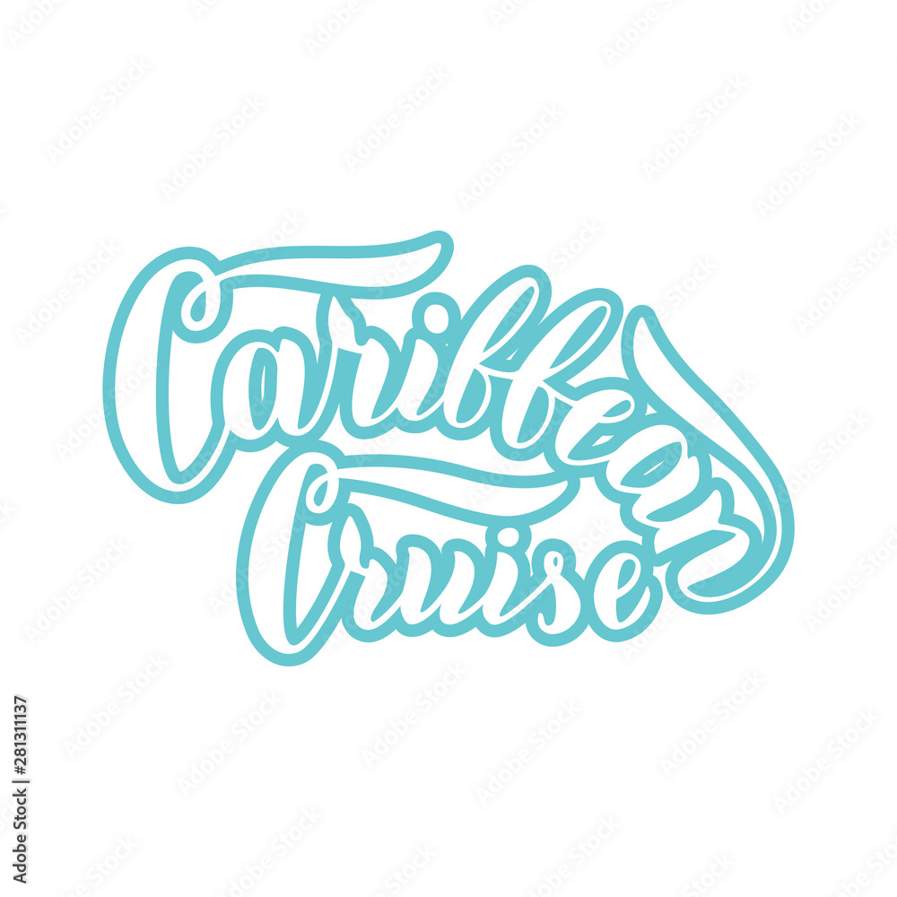Fototapeta premium Caribbean cruise typography text. Modern lettering logo in blue. Cruise liners travel agency template. Vector eps 10.