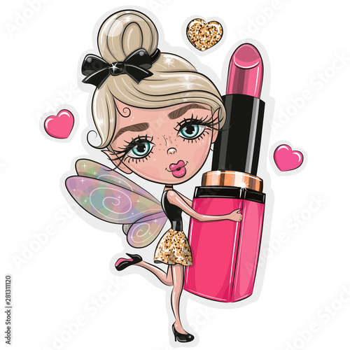 Fashionable fairy girl with lipstick isolated on a white background