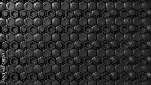 Abstract black hexagonal geometric layered. Futuristic hexagons surface. Future sci-fi concept background © TeacherX555