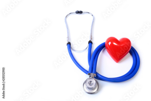 Heart with a medical stethoscope, isolated on wooden background