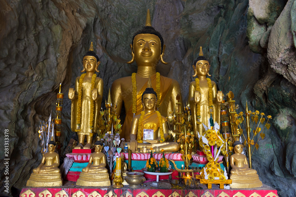 Buddhist Shrine Inside The Tham Xang Cave (Elephant Cave), Vang Vieng, Laos  Stock Photo | Adobe Stock