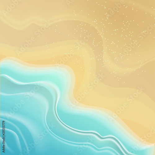 Beach, summer location. Yellow sand and blue waves for your design.