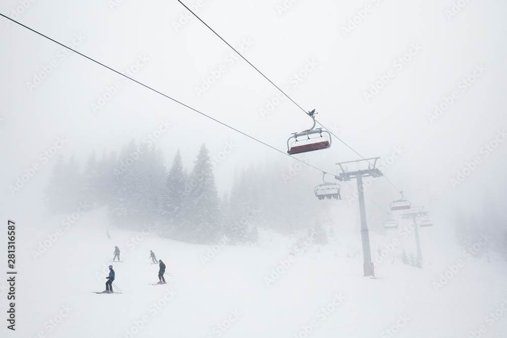 Skiing on a foggy day Skiing on a foggy day