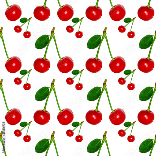 seamless texture, ripe cherries isolated on white background
