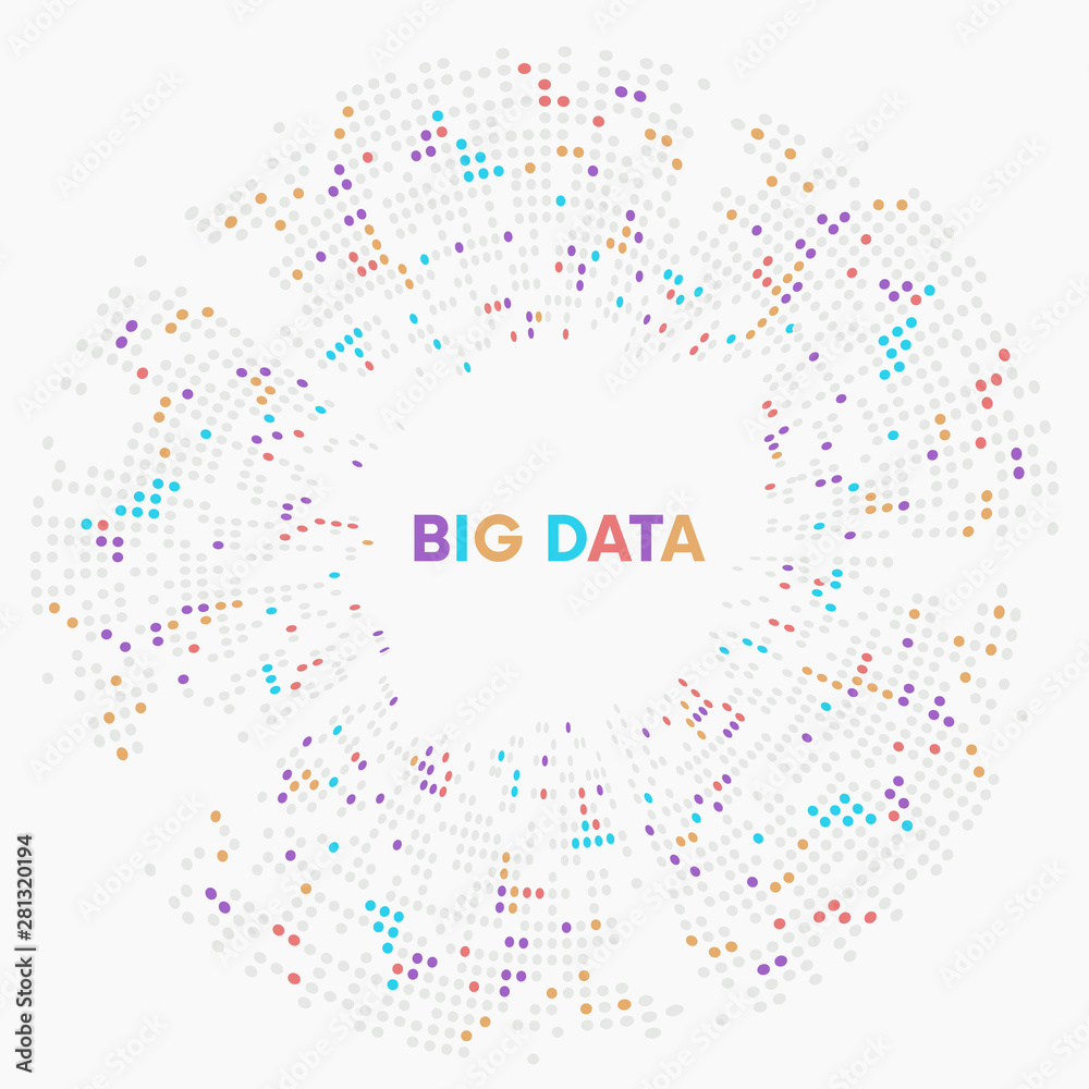 BIG DATA.Stage a process of change or forming development big data. Element with dots. Graphic abstract background communication. Digital data visualization. Vector