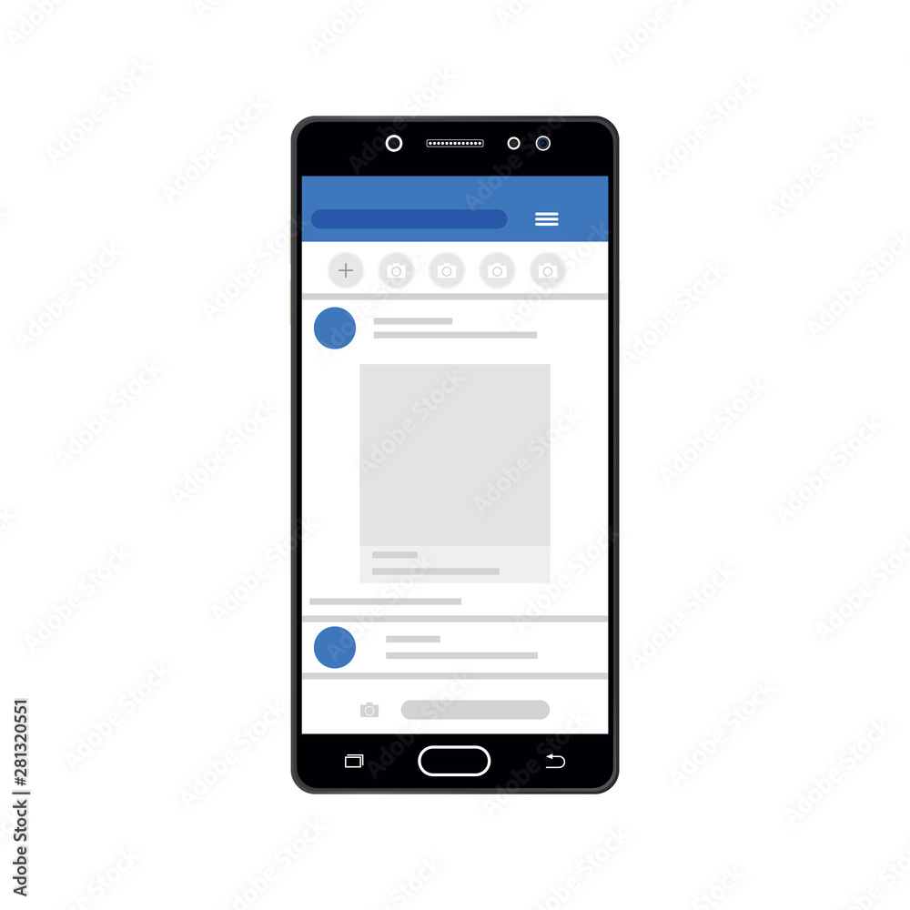 Black smartphone, web browser or networking in social network, front view mobile phone with social network menu, vector. Black smartphone, web browser or networking in social network, front view mobile phone with social network menu, vector.