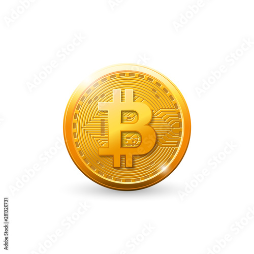 Golden Bit coin digital currency, Cryptogram, futuristic digital money, concept. Element for your business and design. Vector Illustration isolated on white background.