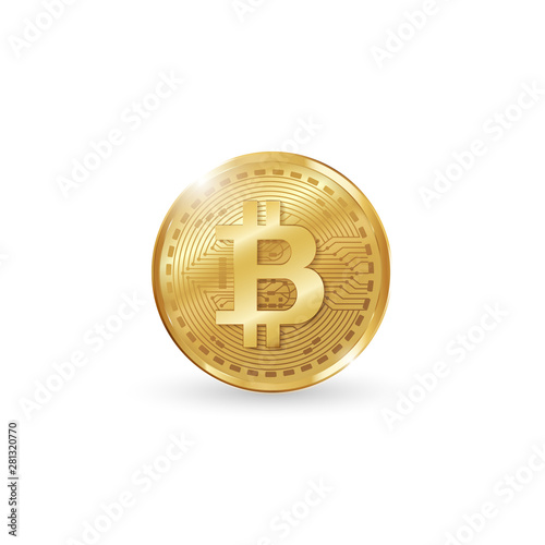 Golden Bit coin digital currency, Cryptogram, futuristic digital money, concept. Element for your business and design. Vector Illustration isolated on white background.
