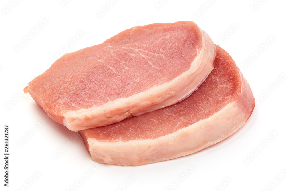 Pork loin eye steaks, isolated on white background Pork loin eye steaks, isolated on white background