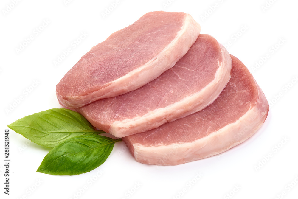 Pork loin eye steaks, isolated on white background Pork loin eye steaks, isolated on white background