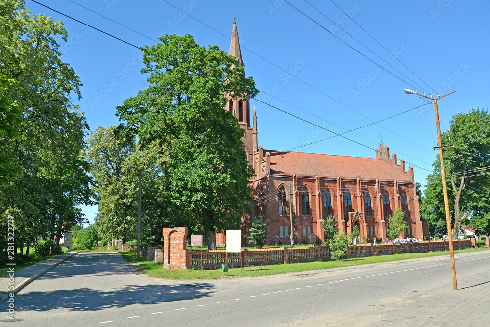 View of Haynrikhsvalde's Lutheran church (1869). Slavsk, Kaliningrad region