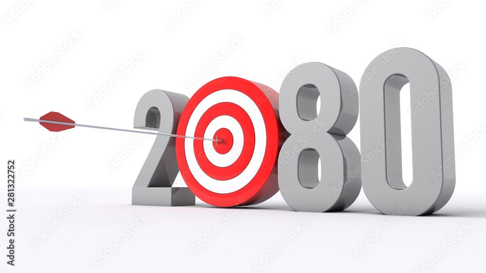 3D illustration of number 2080 with target concept 3D illustration of number 2080 with target concept
