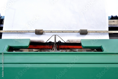 antique green typewriter, analogical typing