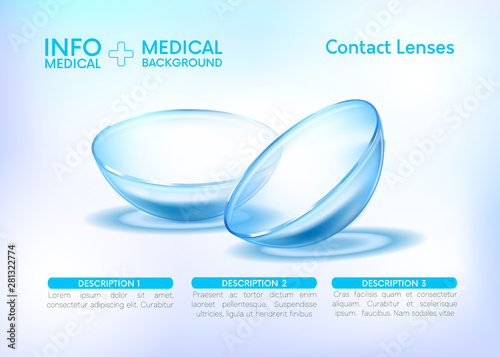 Contact lenses template.Transparent . close up look at contact lens. medical infographics background. vector 3d