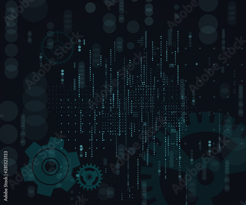 Technological dark background vector illustration.Matrix.Binary Computer Code.Falling dots