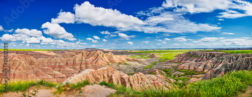 Panorama of the spectacular formations of the Badlands National Park in South Dakota.