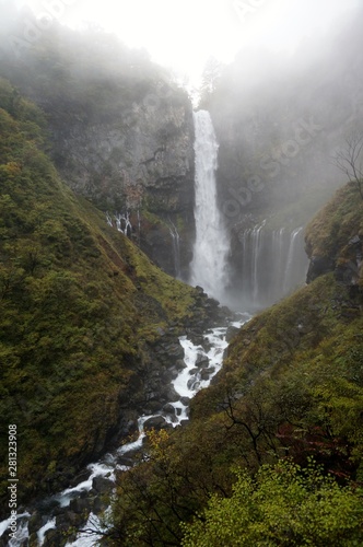 Japanese waterfall in autumn. Nikko, Tochigi, Japan