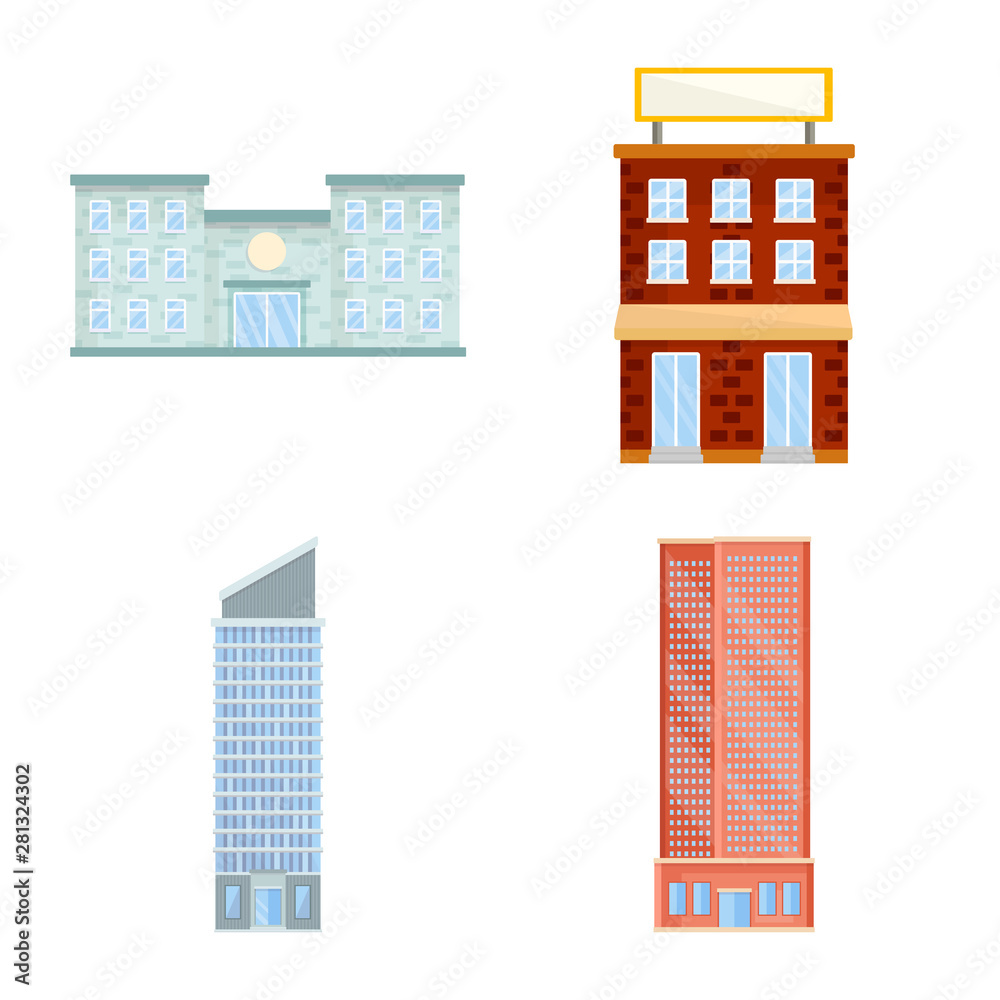 Isolated object of facade and building icon. Set of facade and exterior stock vector illustration.