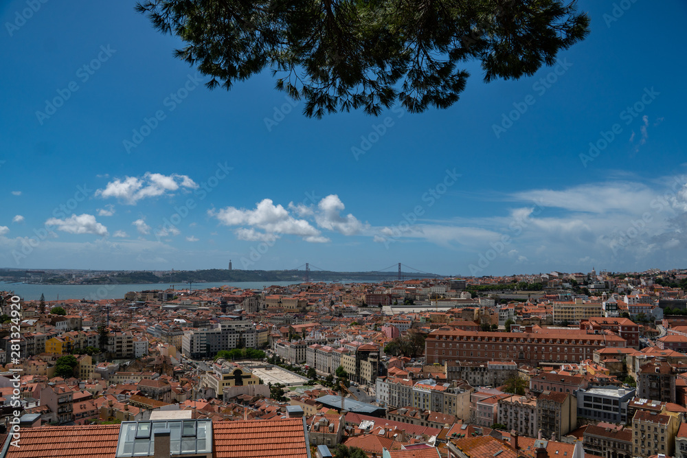 skyline view of Lisbon on a sunny day in Portugal